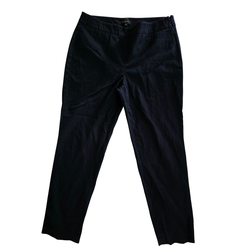 Talbots Chatham Ankle Pants Womens 12 Navy Blue Side Zip Slim Stretch Trousers
